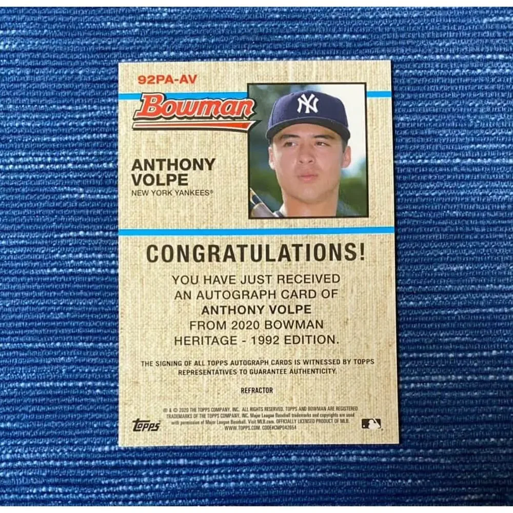 2020 Bowman Heritage Chrome Refractor Auto /99 Anthony Volpe